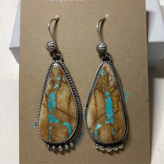 Earring, Royston Ribbon teardrops, rope bezel, Isabelle Yazzie - Turquoise Mustang