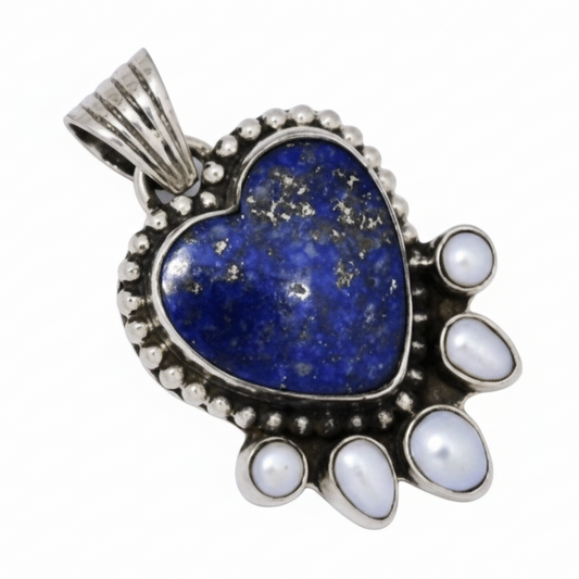 Nasturtium Heart Pendant with Pearls - Turquoise Mustang