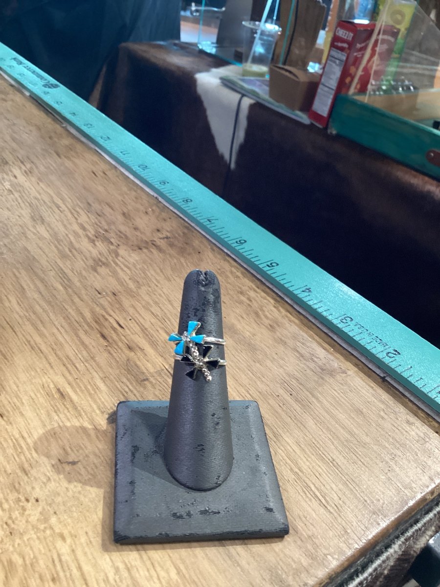 Small Rings, Black Onyx & Turquoise Dragonfly, Denton Bobeki - Turquoise Mustang