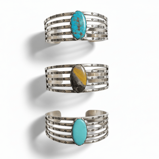 Stampede Extra - Large Men’s Single Stone Cuff Bracelet, Bumblebee Jasper — by TM - Turquoise Mustang