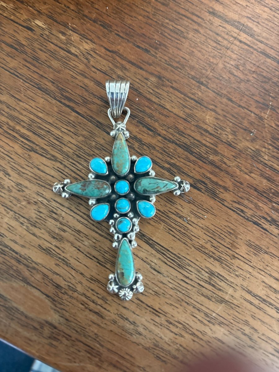 The Oleander Elegant Cross Pendant - Turquoise Mustang