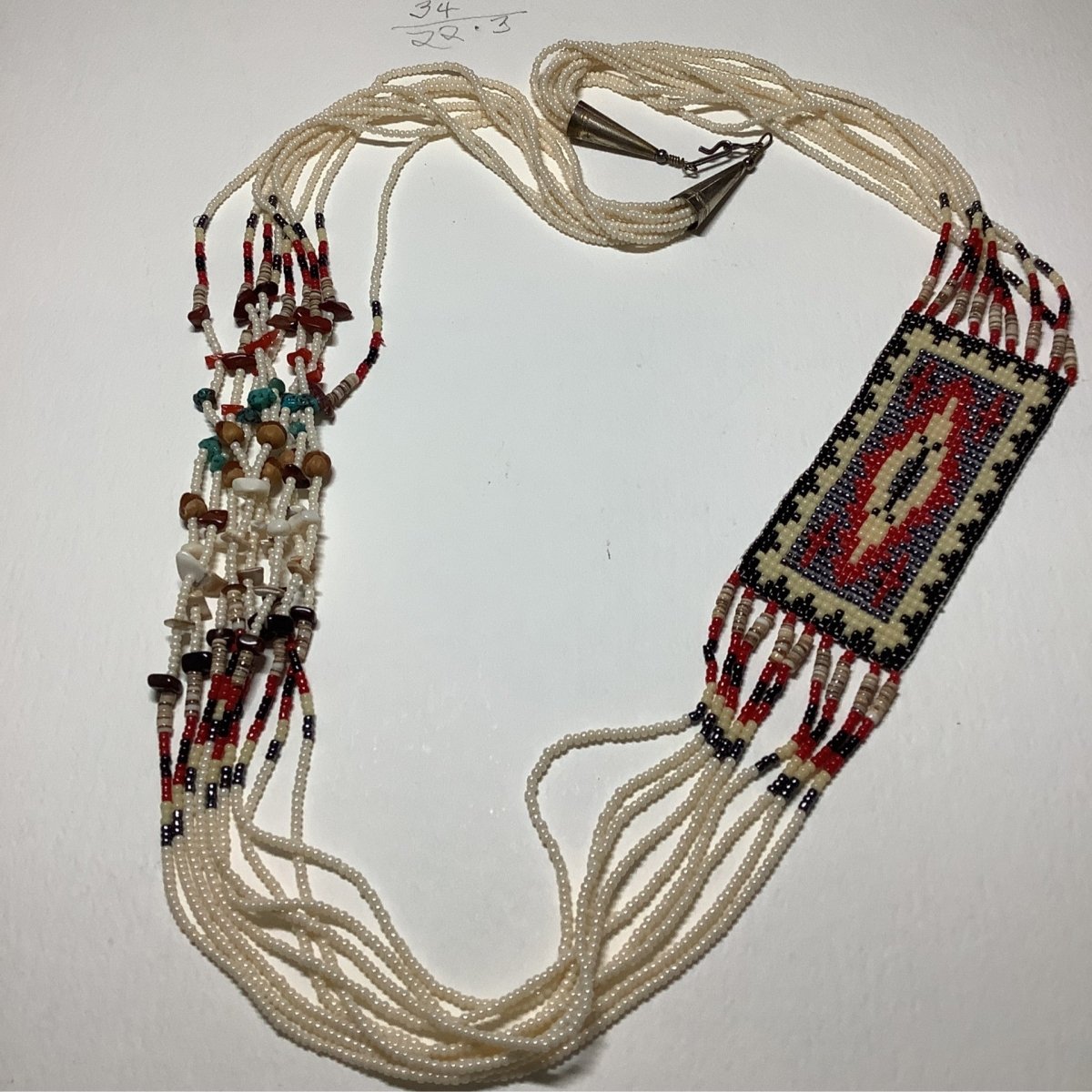 Necklace, Seed Beads, 32", Barbara Phillips Navajo - Turquoise Mustang