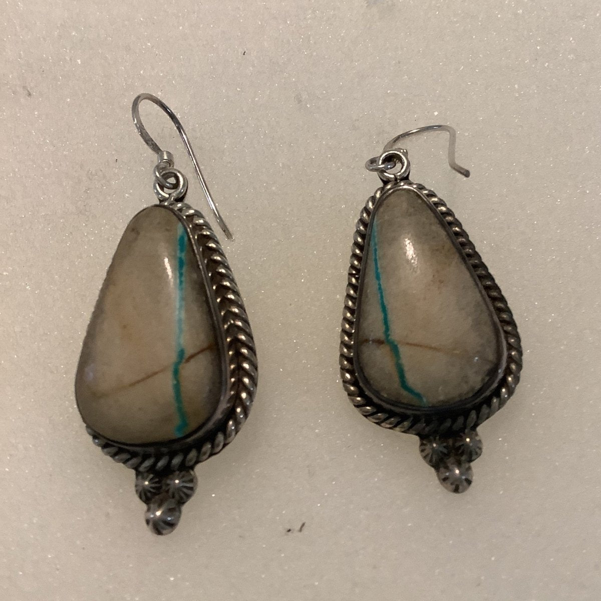 Earrings, Royston Ribbon Turquoise Cab, Pear, rope bez,hooks, DD (1) - Turquoise Mustang