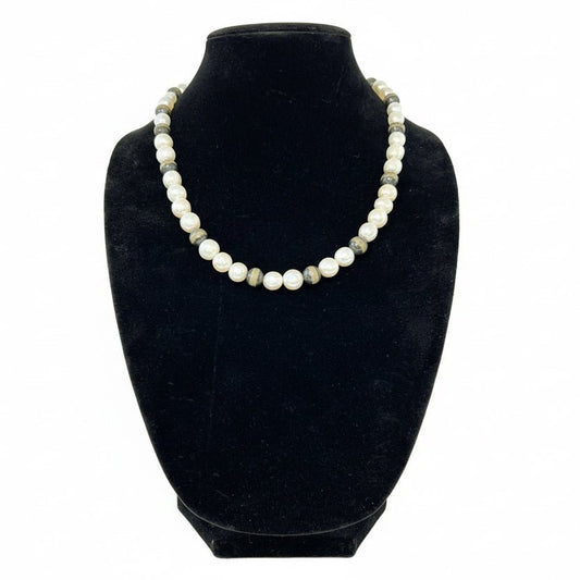 19” Freshwater Pearls and 10mm Silver Pearls by TM - Turquoise Mustang