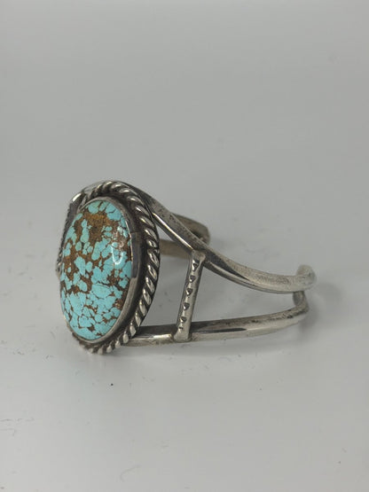 Vintage 8 Turquoise Two - Wire Bracelet Cuff - Turquoise Mustang