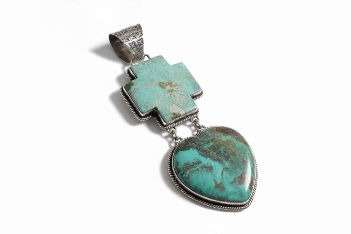 The Bleeding Heart Pendant in Green Turquoise and Australian Turquoise - Turquoise Mustang