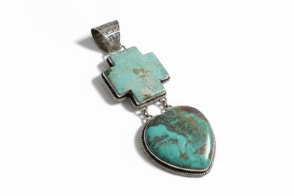 The Bleeding Heart Pendant in Green Turquoise and Australian Turquoise - Turquoise Mustang