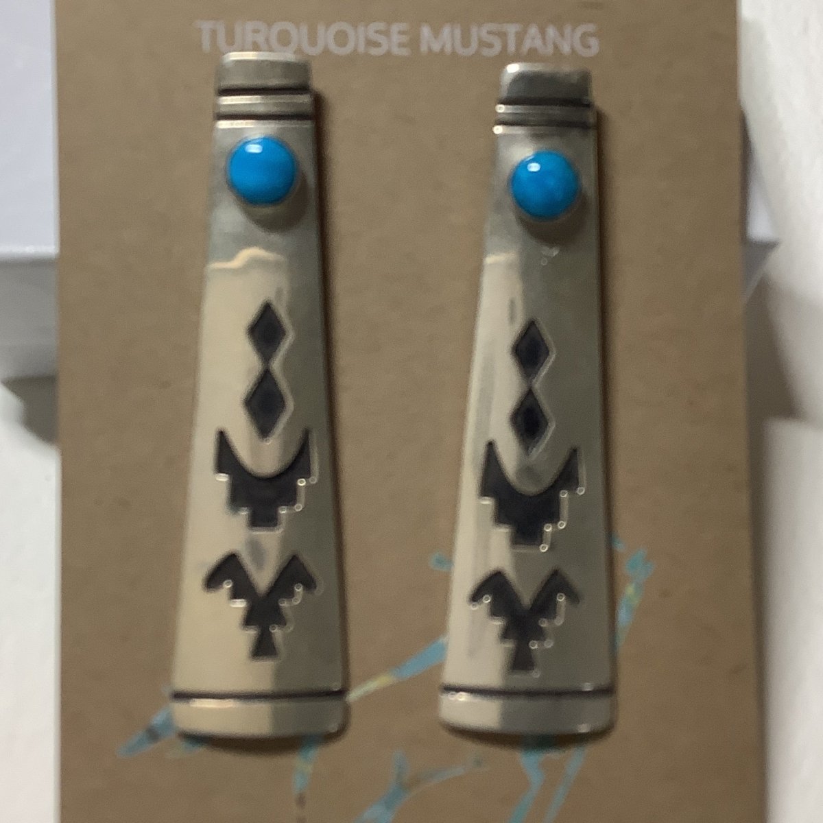 Earring, Trapazoid with sm. rd. Kingman cab, Tommie Singer - Turquoise Mustang