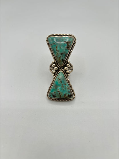 The Double Down Triangle Ring - Turquoise Mustang