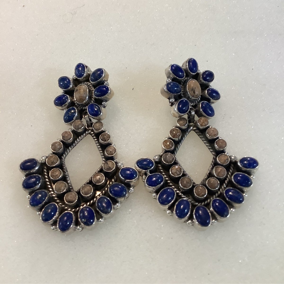 Earrings, Lapis Jasper, 30 - stone Daisy Stud with Drop Cluster, DD (1) - Turquoise Mustang