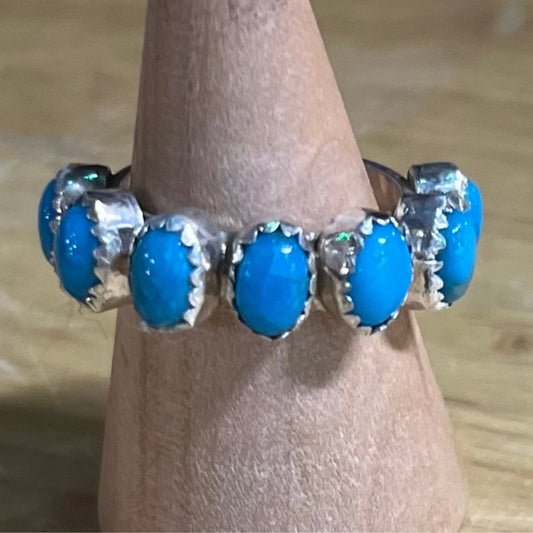 Ring, 7 stone turquoise, sleeping beauty, unknown - Turquoise Mustang