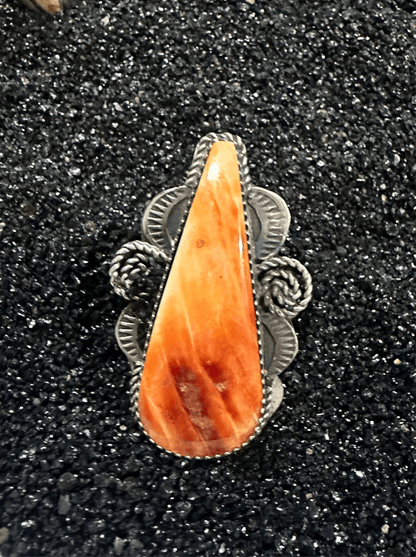 Vintage Orange Spiny Oyster Long Teardrop Ring, by Tia Long - Turquoise Mustang