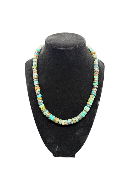 19” x 8mm Cloud Mountain Turquoise “Fat” Heishi Necklace - Turquoise Mustang