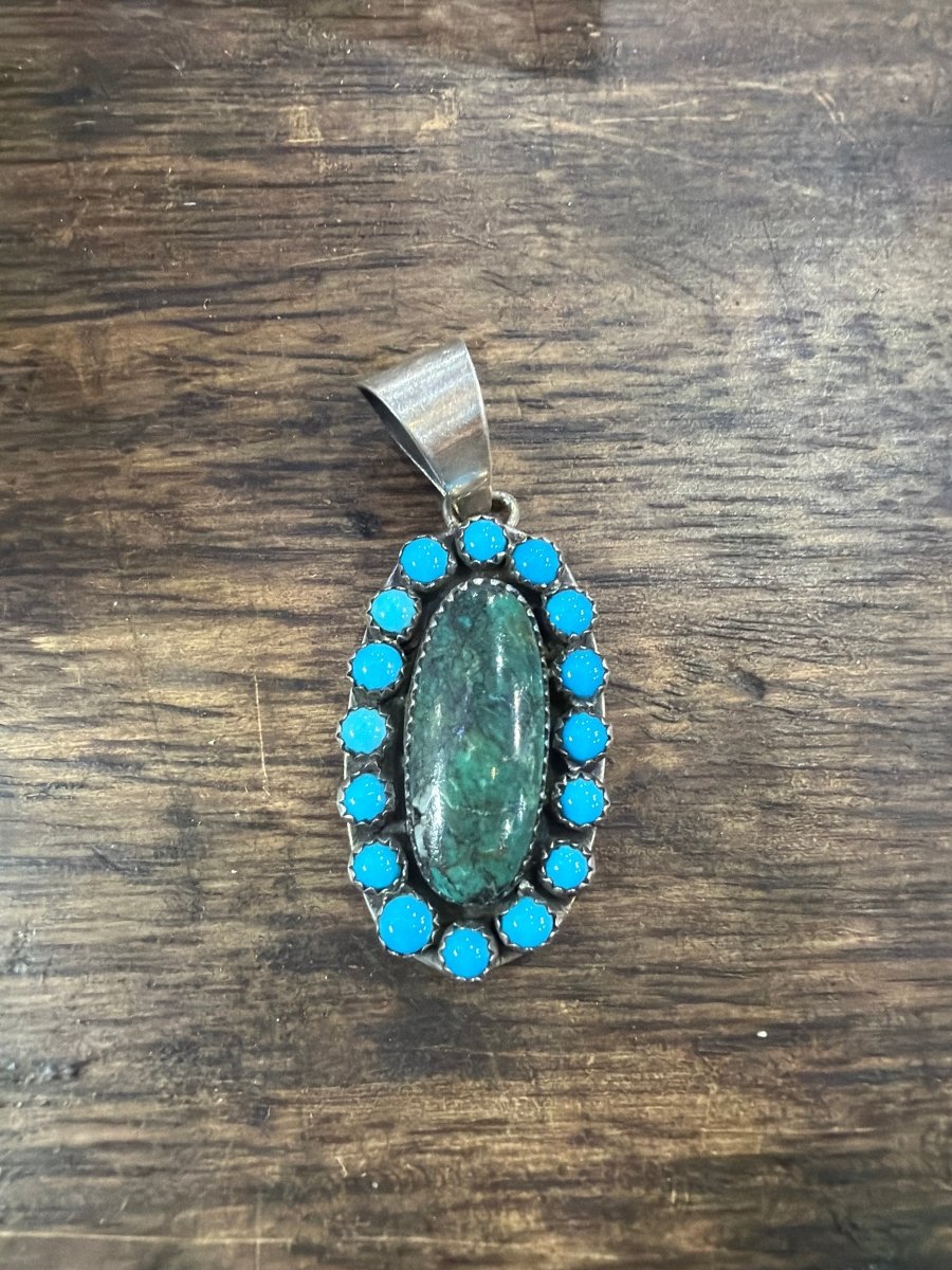 Dark Green and Sleeping Beauty Cluster Pendant - Turquoise Mustang