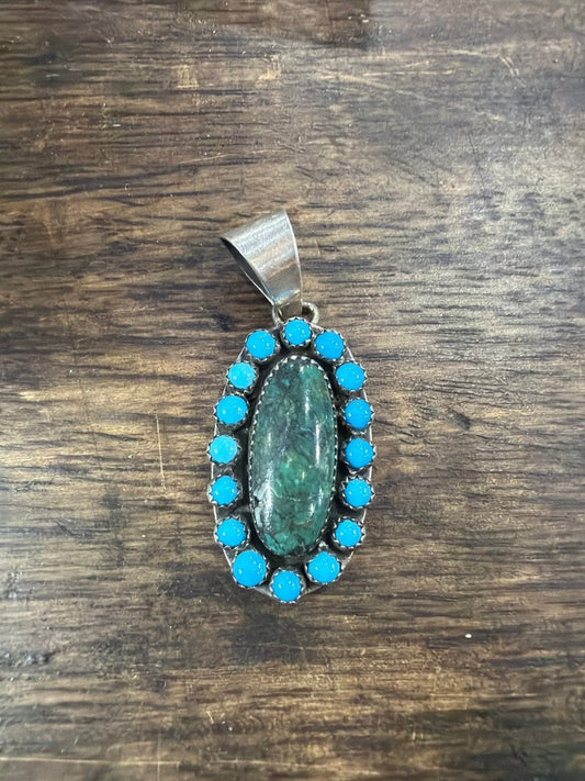 Dark Green and Sleeping Beauty Cluster Pendant - Turquoise Mustang