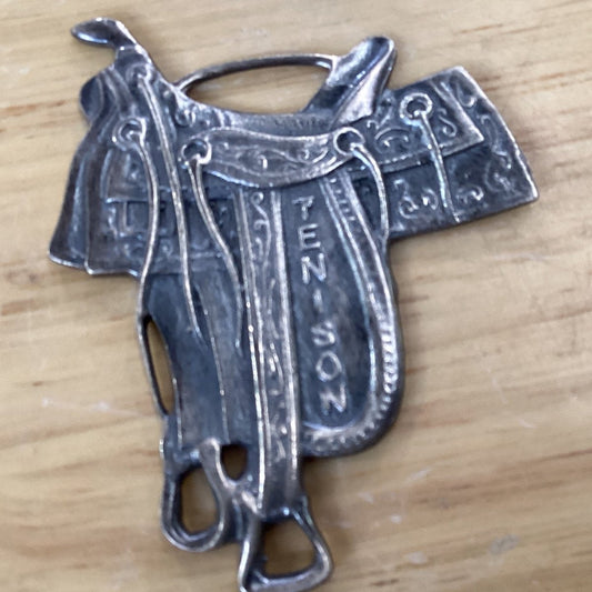Pendant, Charm, All Silver "Tenison" Saddle tag, DD - Turquoise Mustang