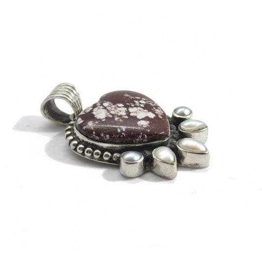 Nasturtium Heart Pendant with Pearls in Wild Horse - Turquoise Mustang