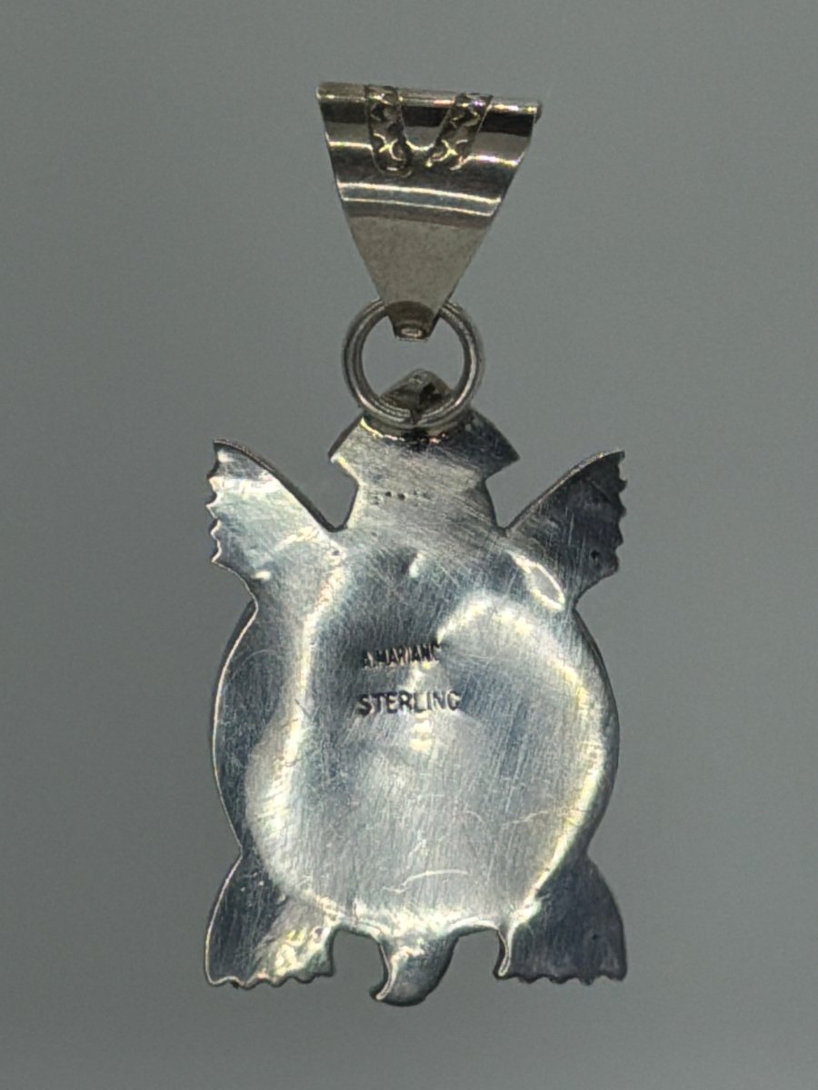 Turquoise & Sterling Silver Turtle Pendant, L. Mariano - Turquoise Mustang