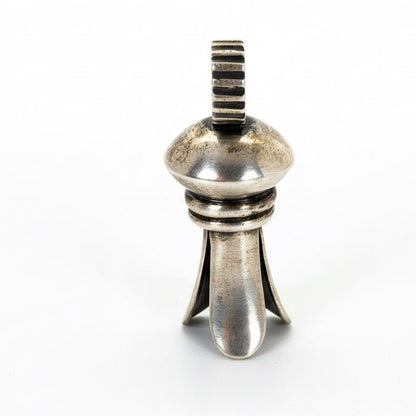 Small All - Sterling Squash Blossom Pendant with Saucer Globe & Corrugated Bale, Dan Dodson - Turquoise Mustang