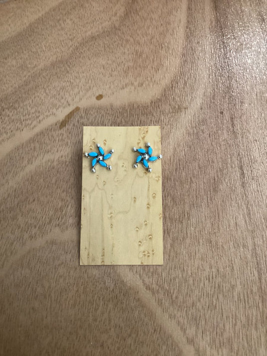 Earrings, 4 Stone Star Burst, Turquoise & Sterling Silver, Larry Delena - Turquoise Mustang