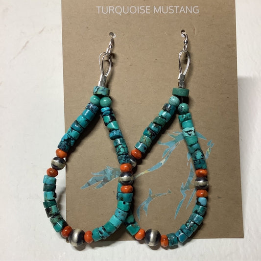 Earrings, Medium Loops,N - Pearls/TQ Heishi/Jet , Turquoise Mustang (1) - Turquoise Mustang