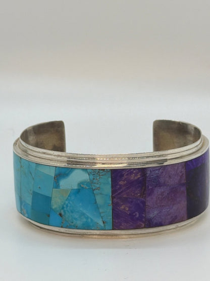 Sugilite and Turquoise Mosaic Inlay Cuff Bracelet, Henry Sam - Turquoise Mustang