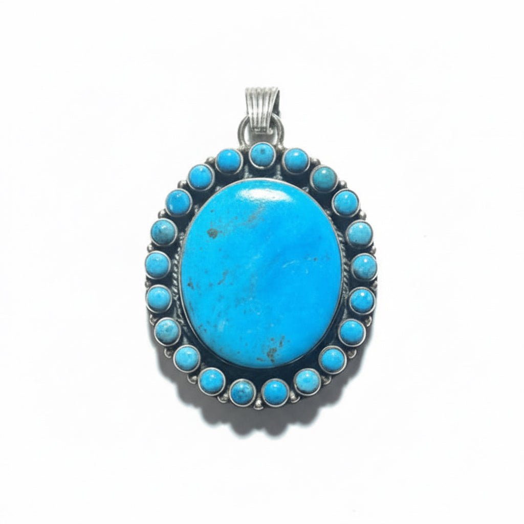 The Painted Daisy Pendant Premium Kingman Turquoise - Turquoise Mustang