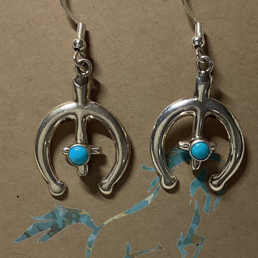 Earring, Naja, Cross, sm. rd. SB Tq., Kevin Yazzie - Turquoise Mustang