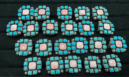 Hogan Pink Conch and Kingman Turquoise Cluster Ring, Kathleej Livingston - Turquoise Mustang