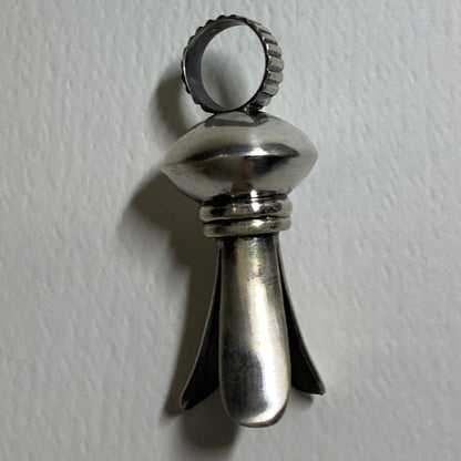 Pendant, Medium Squash blossom, all silver, saucer globe, corrugated bale, DD - Turquoise Mustang