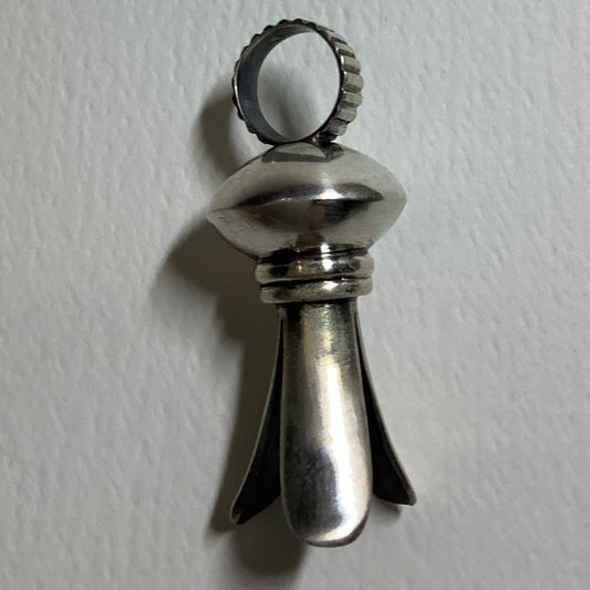 Pendant, Medium Squash blossom, all silver, saucer globe, corrugated bale, DD - Turquoise Mustang