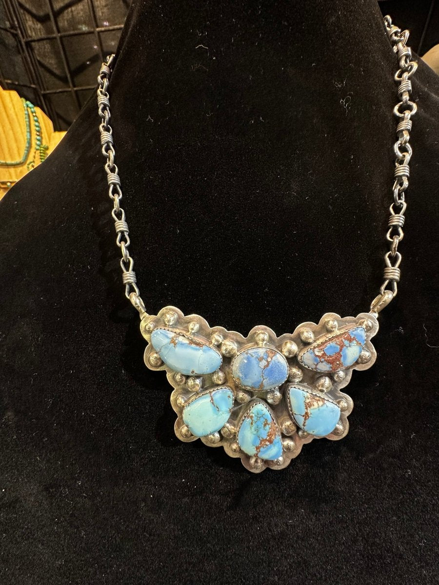XL Golden Hills Bar Cluster Necklace - Turquoise Mustang