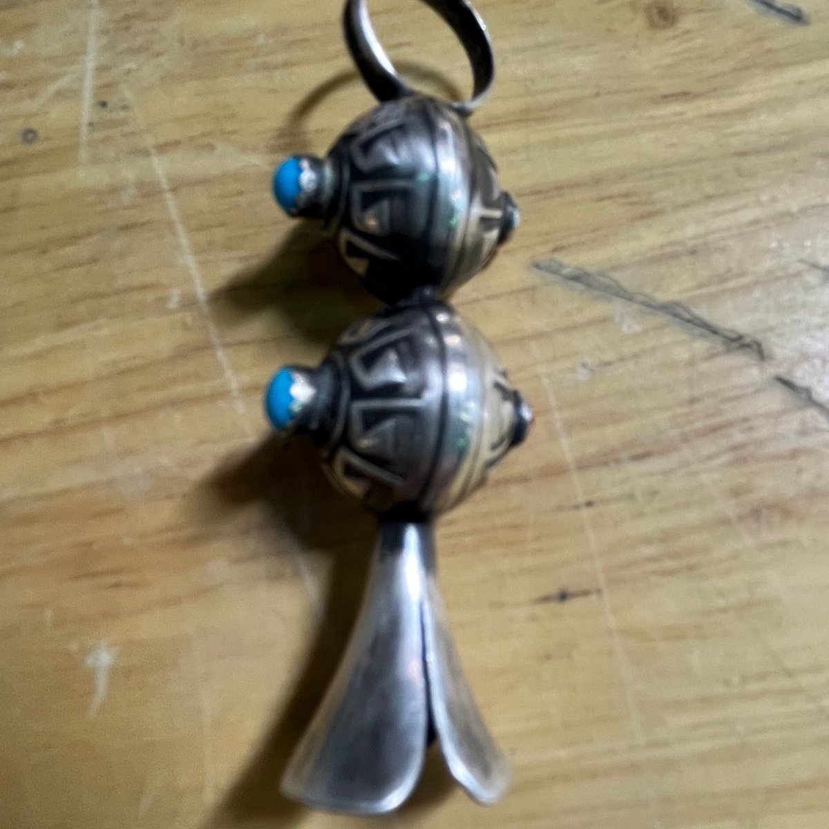 Pendant, Zuni double blossom with Sleeping Beauty and Coral, unknown - Turquoise Mustang