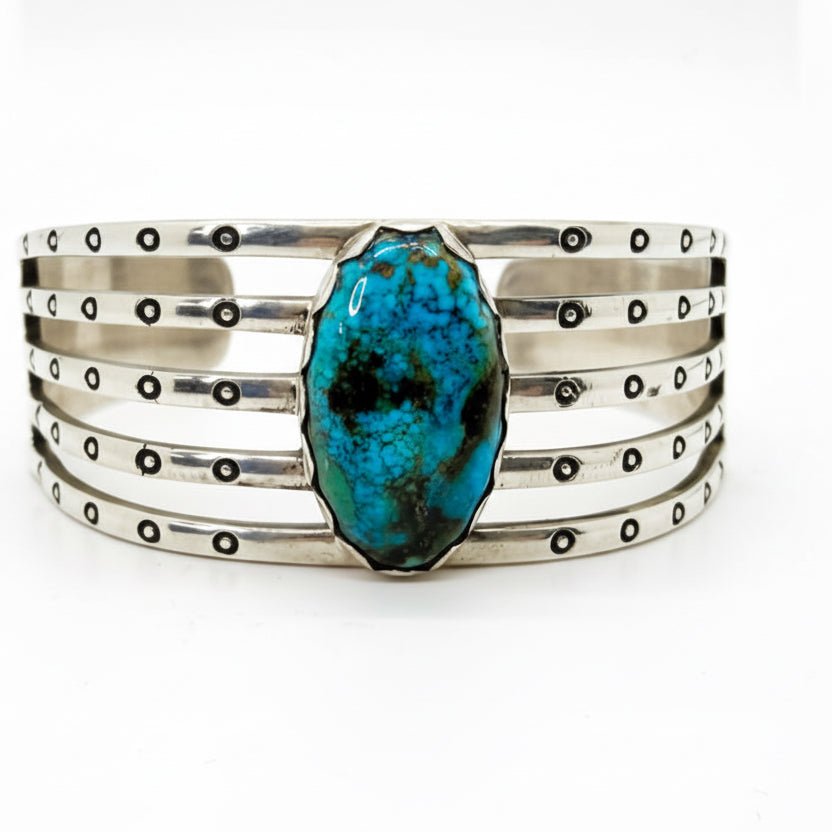 Stampede Extra - Large Men’s Single Stone Cuff Bracelet, Premium Kingman — by TM - Turquoise Mustang