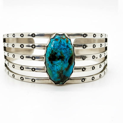 Stampede Extra - Large Men’s Single Stone Cuff Bracelet, Premium Kingman — by TM - Turquoise Mustang