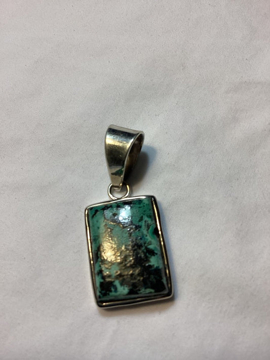 Pendant, Medium Rectangle Blue Moon Tq, Darryl Becenti - Turquoise Mustang