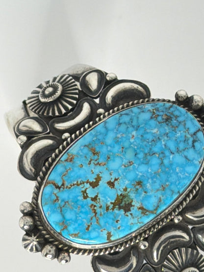 Waterweb Kingman Oval, Repoussé, and Stamp Work, by Derrick Gordon - Turquoise Mustang