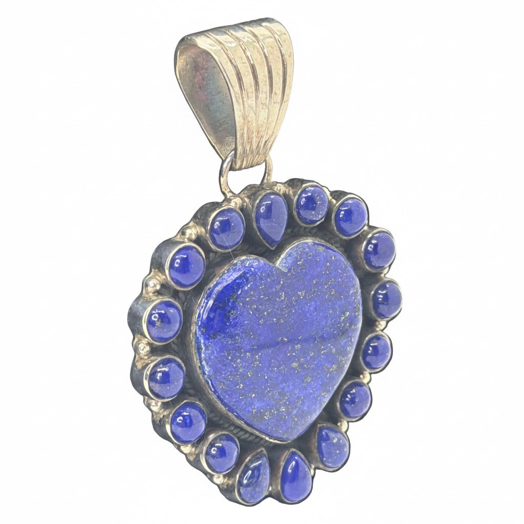 The Marguerite Daisy Heart Cluster Pendant in Premium Lapis Lazuli - Turquoise Mustang