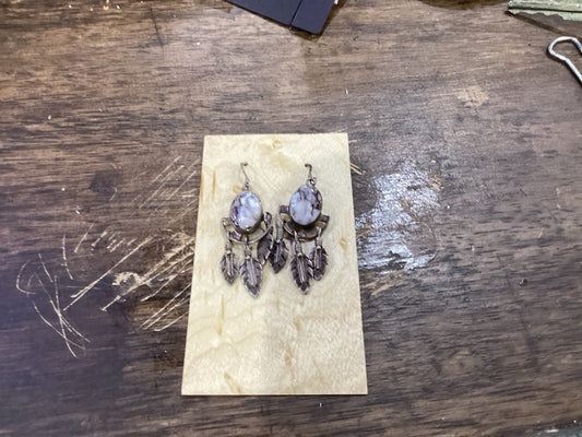 White Buffalo and Feather Dangle Earrings - Turquoise Mustang