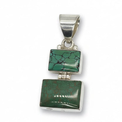 Double Stone Turquoise Pendant in Sterling Silver, Donovan Begay - Turquoise Mustang