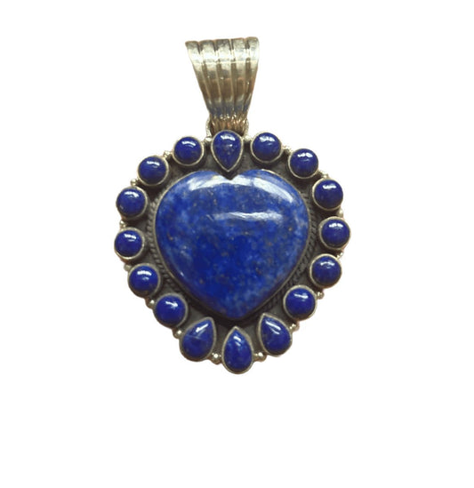 The Marguerite Daisy Heart Cluster Pendant in Premium Lapis Lazuli - Turquoise Mustang