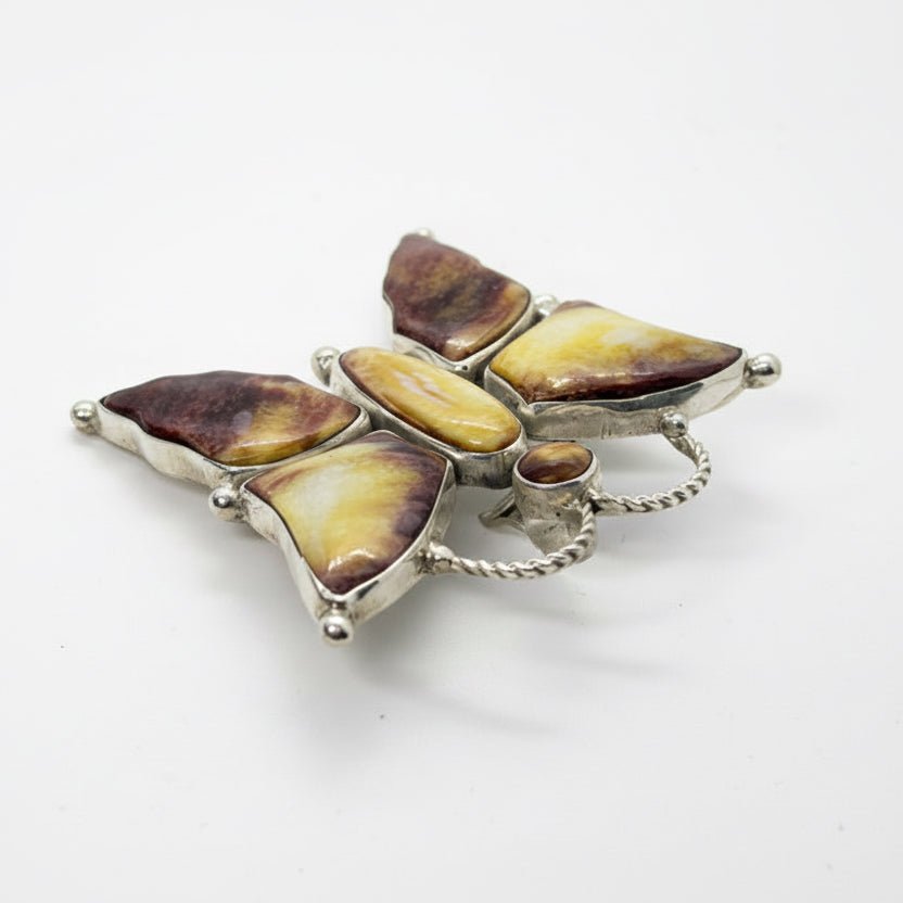 Purple and Yellow Spiny Oyster Butterfly Hook Pendant/Brooch, Ray Adakai - Turquoise Mustang