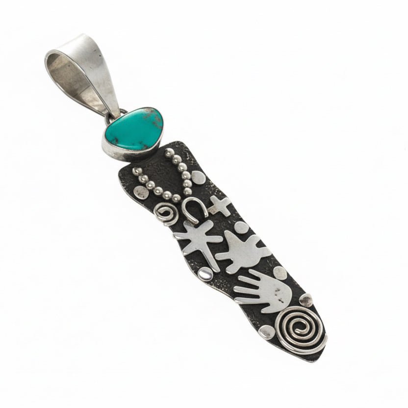 Alex Sanchez Petroglyph Pendant with Royston Turquoise - Turquoise Mustang