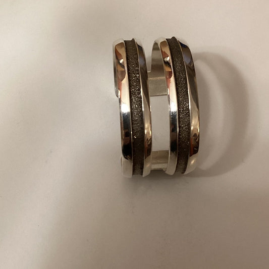 All Silver Split Racetrack Tufa Cast Cuff by Bennie Bowakaty - Turquoise Mustang