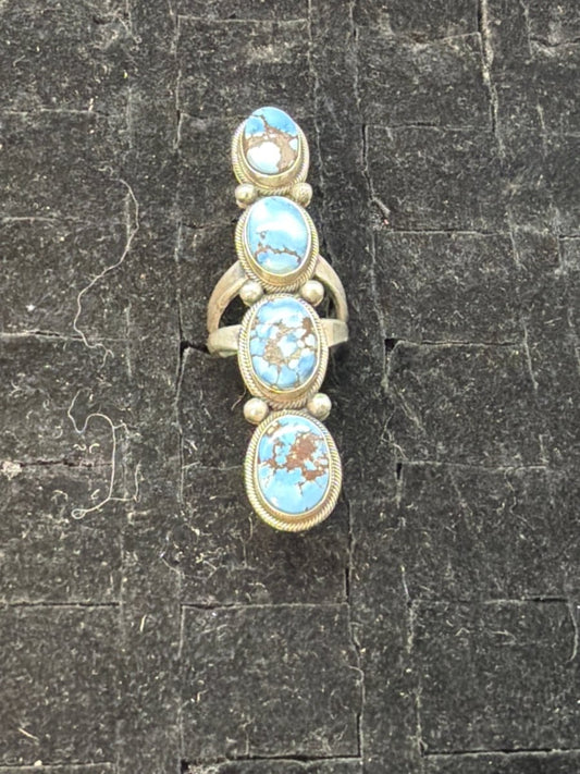4 Stone Golden Hills Ring Size 8 - Turquoise Mustang