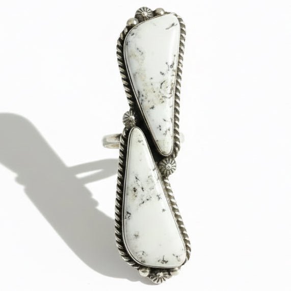 White Buffalo Freeform Ring, Eugene Belone (Adjustable) - Turquoise Mustang