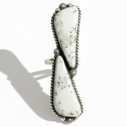 White Buffalo Freeform Ring, Eugene Belone (Adjustable) - Turquoise Mustang