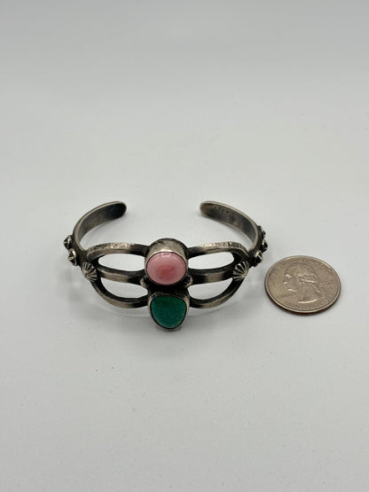 Dual Stone Sand Cast Cuff, by Chimney Butte - Turquoise Mustang