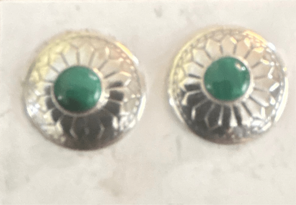 Concho Shield Stud Earrings with Turquoise - Turquoise Mustang