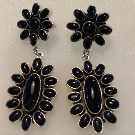 Onyx "Daisy" Studs with Oval Cluster Drops - Turquoise Mustang
